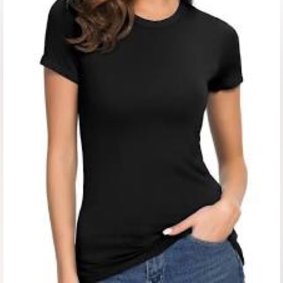 Norma Kamali Slim Fit Fitted Top Tee Black Sz S~4 Crew Neck Slinky Business - Picture 4 of 4